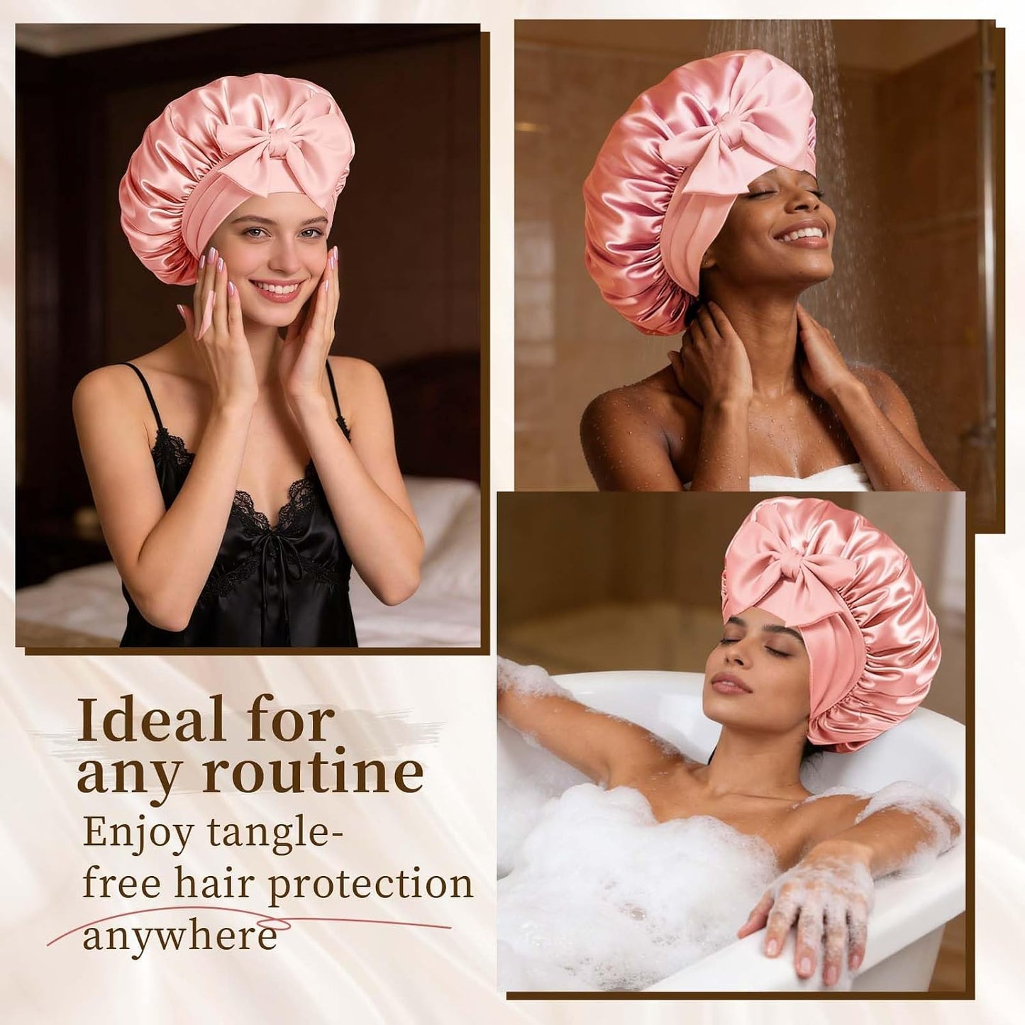 Silk Bonnet Satin Bonnet for Sleeping Large Bonnets with Tie Band Hair Wrap with Adjustable Straps Hair Cap for Women Curly Black