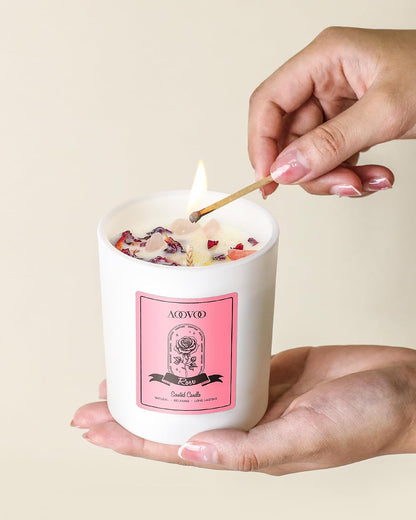 AOOVOO Lavender Scented Candles for Women - Aromatherapy Candle with Crystals Inside, 10oz Soy Candles for Home Scented, Birthday Gifts Mothers Day Candle for Women Mom