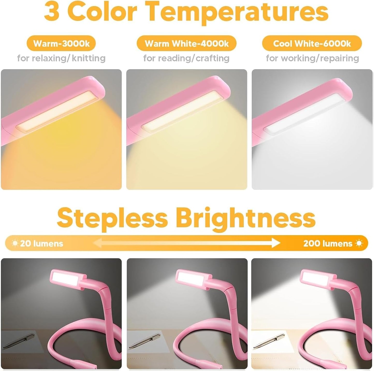 Reading Light, Rechargeable Neck Light, Stepless Dimming Book Light