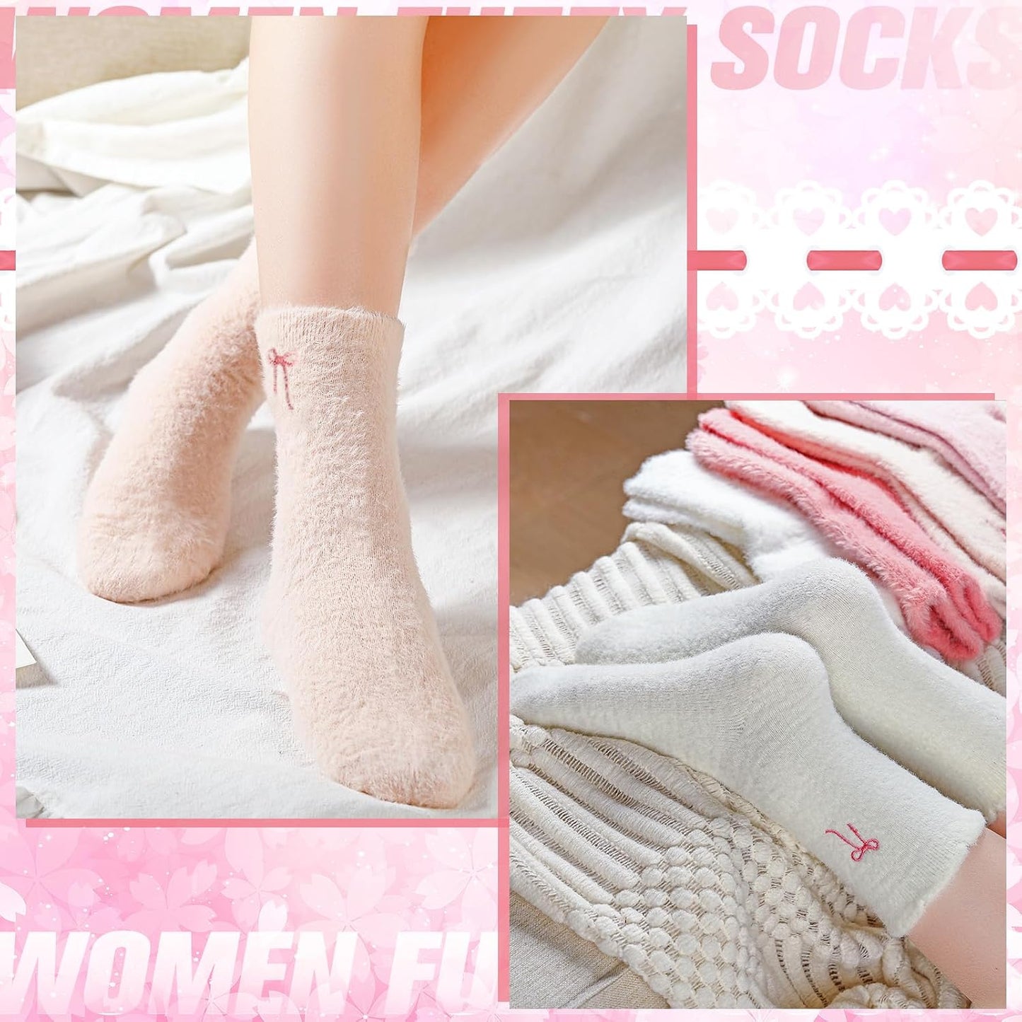 Geyoga 5 Pairs Fuzzy Socks for Women Cozy Spa Slipper Socks Coquette Preppy Stuff Soft Fluffy Home Sleeping Birthday Gift