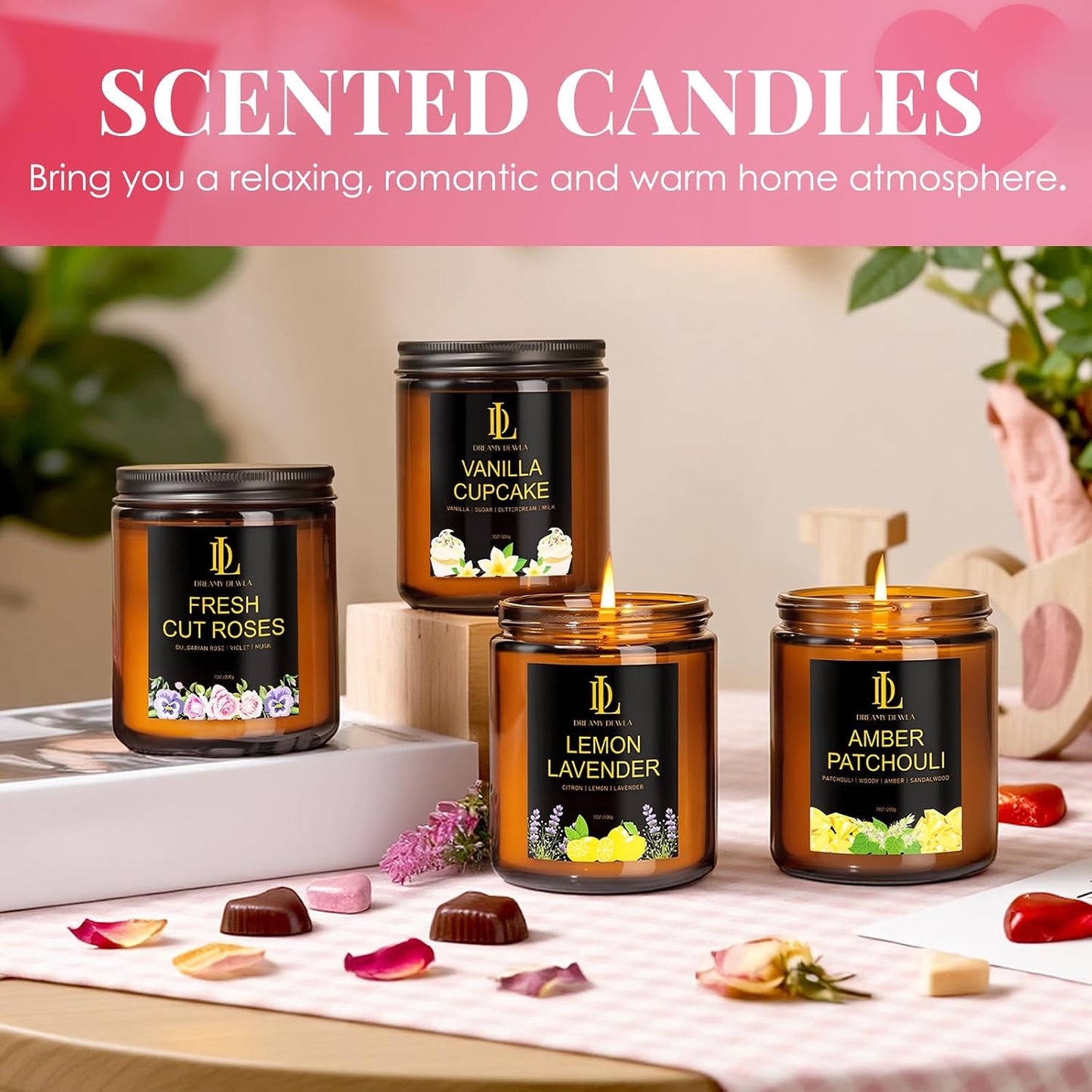 Scented Candles Set, 4 Pack Soy Candles for Home Scented, Candle Gifts for Women Men, 28oz 200 Hours Burn, Scents of Pineapple Cocktail/Coconut Vanilla/Pink Sands/Bahamian Breeze