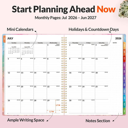 SUNEE Academic Planner 2026-2027 – Weekly & Monthly Planner, July 2026 to June 2027, 6.4"x8.3", Thick Paper, Tabs, Pockets, Bookmark, Spiral-Bound, Student Teacher Organizer, Black