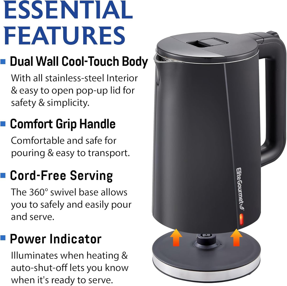 Elite Gourmet 1L Glass Electric Water Kettle, BPA-Free Fast Boil, Mint