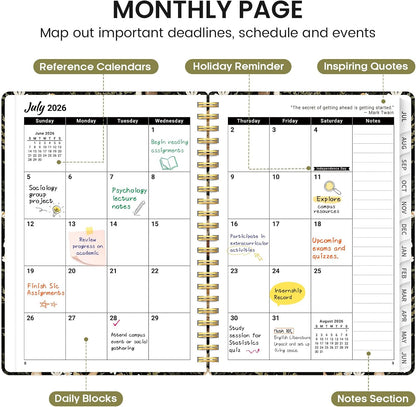 Planner 2026-2027, Academic Monthly and Weekly Calendar Planner for Women, July 2026 - June 2027, Hardcover Pretty Agenda Planner Book with Tabs, Spiral Daily Organizer for School Office Home Supplies, 6.3" x 8.5" - Blue Floral