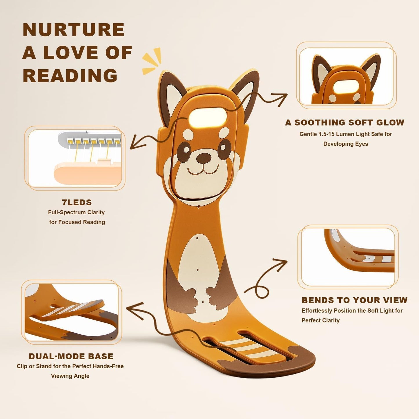 Rechargeable Kids Book Light, Cute Bookmark Reading Light for Kids, Dimmable Portable LED Book Light for Reading in Bed, Eye-Caring Bedtime Reading Lamp for Children & Travel, Black
