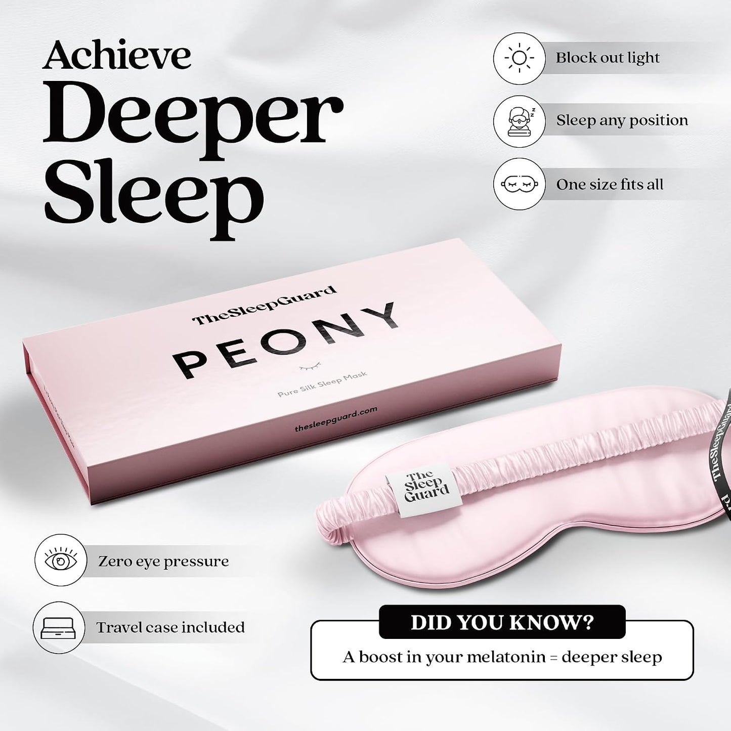TheSleepGuard Pure Silk Sleep Mask [100% 6A Mulberry Silk, 22 Momme] Light Blocking Travel Essentials. Eye Masks for Sleeping. Black Oeko-Tex Blindfold. Eye Covers for Men & Women