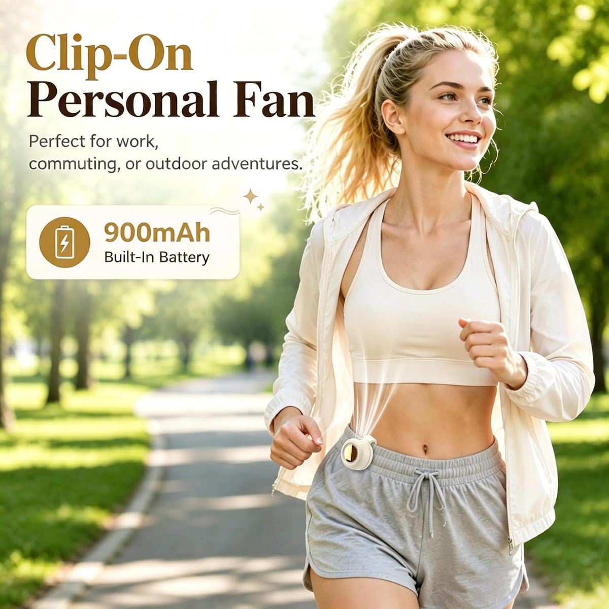 Portable Clip-On Fan, Mini Bladeless Waist Fan, 5100RPM 25dB Ultra-Quiet 3-Speed Rechargeable Small Whirlwind Fan, Hands-Free Personal Cooling for Outdoor Travel Office Camping with USB-C