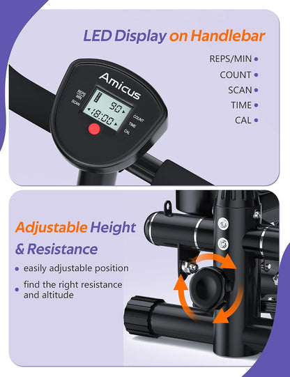 Amicus Mini Stepper with Handlebar for Exercise, Stair Stepper with Resistance Band, Hydraulic Fitness Stepper Machine for Home, 330lbs Weight Capacity