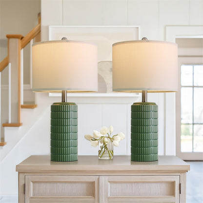 PoKat 23" Modern Ceramic Table Lamp Set of 2 for Living Room White Desk Lamps for Bedroom Farmhouse Bedside Nightstand Lamp House Warming Gifts New Home Decor End Table Lamps Gifts for Women Mom Beige