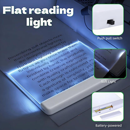 Book Light LED Flat Panel - Wireless Clip-On Eye-Care Page Light for Night Bed Reading, No-Glare Portable Reading Lamp for Students Adults, White