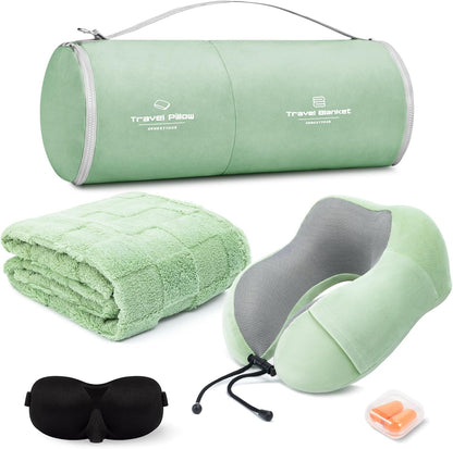 urnexttour Travel Pillow and Blanket Set Neck Pillows Travel Essentials with Sleep Mask for Airplane Car Memory Foam Pink