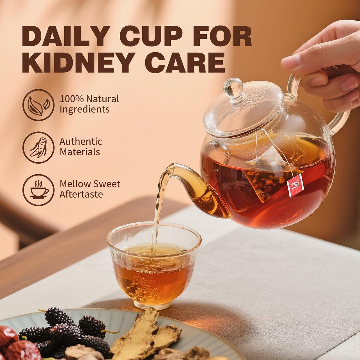 Kidney Tea Formula Ginseng Six Treasure Tea, Ginseng & Mulberry Herbal Tea, Kidney Cleanse Detox & Repair, Traditional Chinese Herbal Tea Bags, Five Treasures Teas For Men Women (30 Bags/1 Pack)