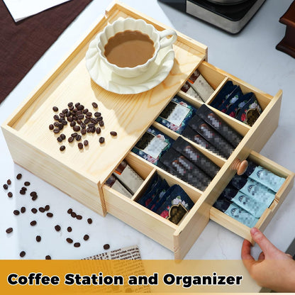 Cinnvoice Tea Bag Organizer Wooden Tea Storage Box, Black
