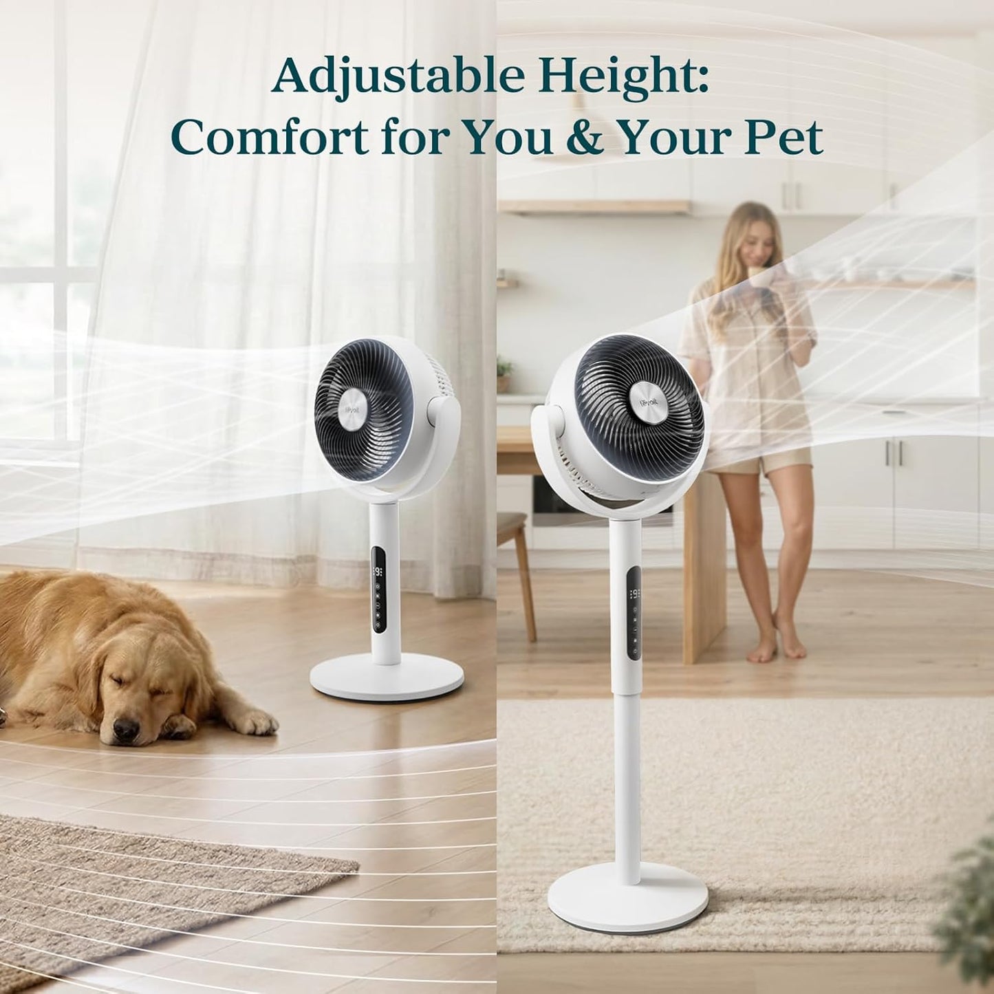 LEVOIT Standing Fan for Bedroom, 20dB Quiet Pedestal Fan for Sleep, 1024 CFM Ultra-High Airflow, 90° Oscillating Floor Fan, DC Motor, 5 Speeds, 12H Timer, Remote, for Home, Room, Office, White