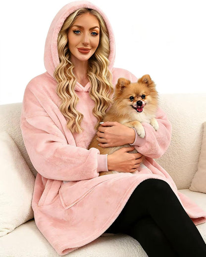 Wearable Blanket Hoodie Gifts for Women Men, Oversized Blanket Sweatshirt Cozy Fleece Blanket with Dog Giant Pocket