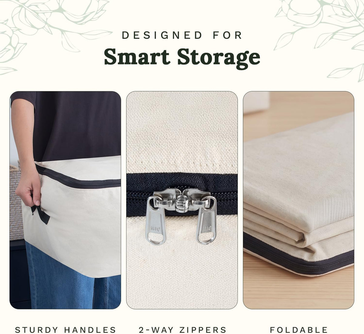 Canvas Storage Bags for Comforters and Blankets - X-Large Zippered Storage Bags for Blankets, Comforters, and Clothes - Easy Storage Under Bed, 100% Cotton, Breathable with Carrying Straps (2 Bags)