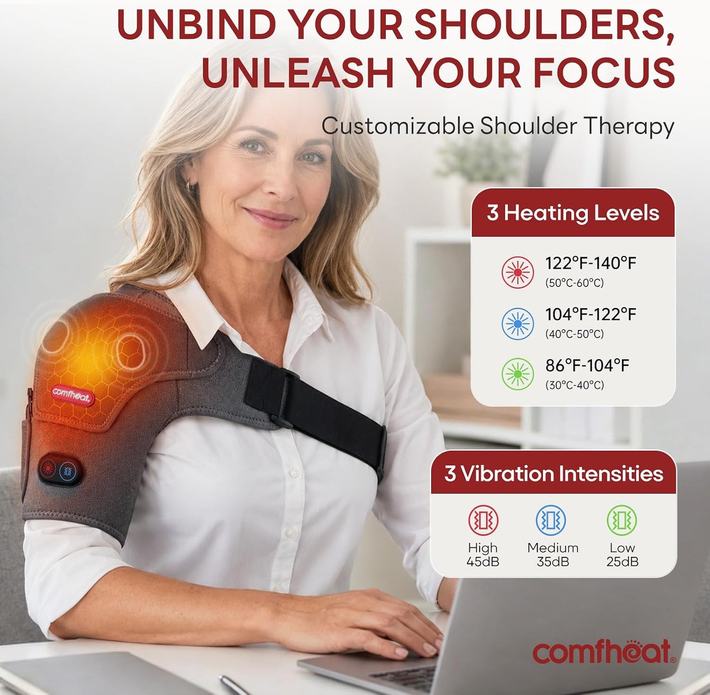 Cordless Shoulder Heating Pad with Vibration Massage for Frozen Shoulder Rotator Cuff Pain Relief, 5000mAh Battery Powered Heated Shoulder Brace Wrap, 1-3H Hot Compress for Men & Women