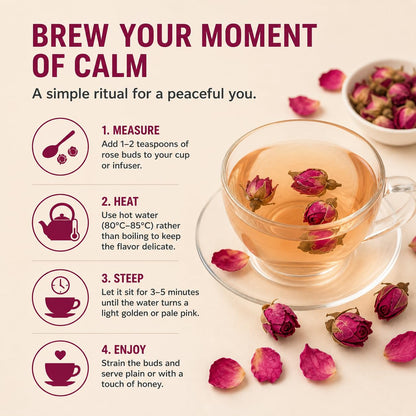 BLUE TEA - Rose Buds Tea - 1.05 Oz (30+ Cups) Loose | Rich in Vitamin-C - For Hair & Skin | Caffeine Free - Flower Based - Herbal Tea - Non Bitter | Reusable Pet Jar