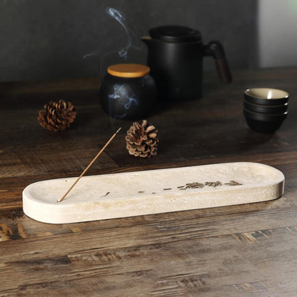 Koville Natural Marble Incense Holder, Incense Holder for Sticks with 9 Holes, Handmade Incense Burner Ash Catcher for Meditation Yoga SPA, Balsam Fir/Palo Santo/Sage/Cone (White)