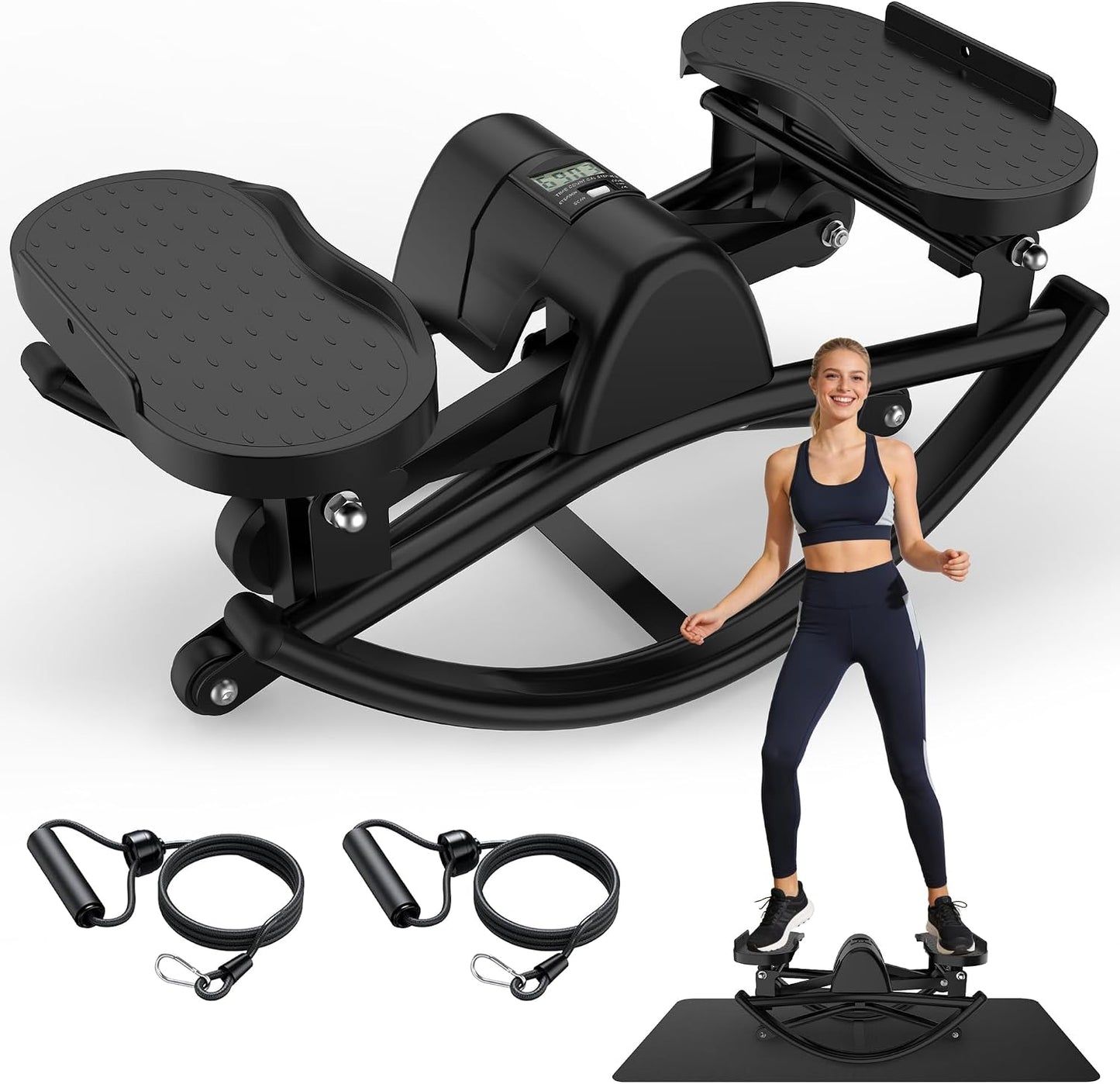KINMAC Lateral Stepper for Exercise-Rocking Stepper Machine with Resistance Bands & Anti-Slip Mat and LCD Monitor, Professional Stair Stepper for Home Workout
