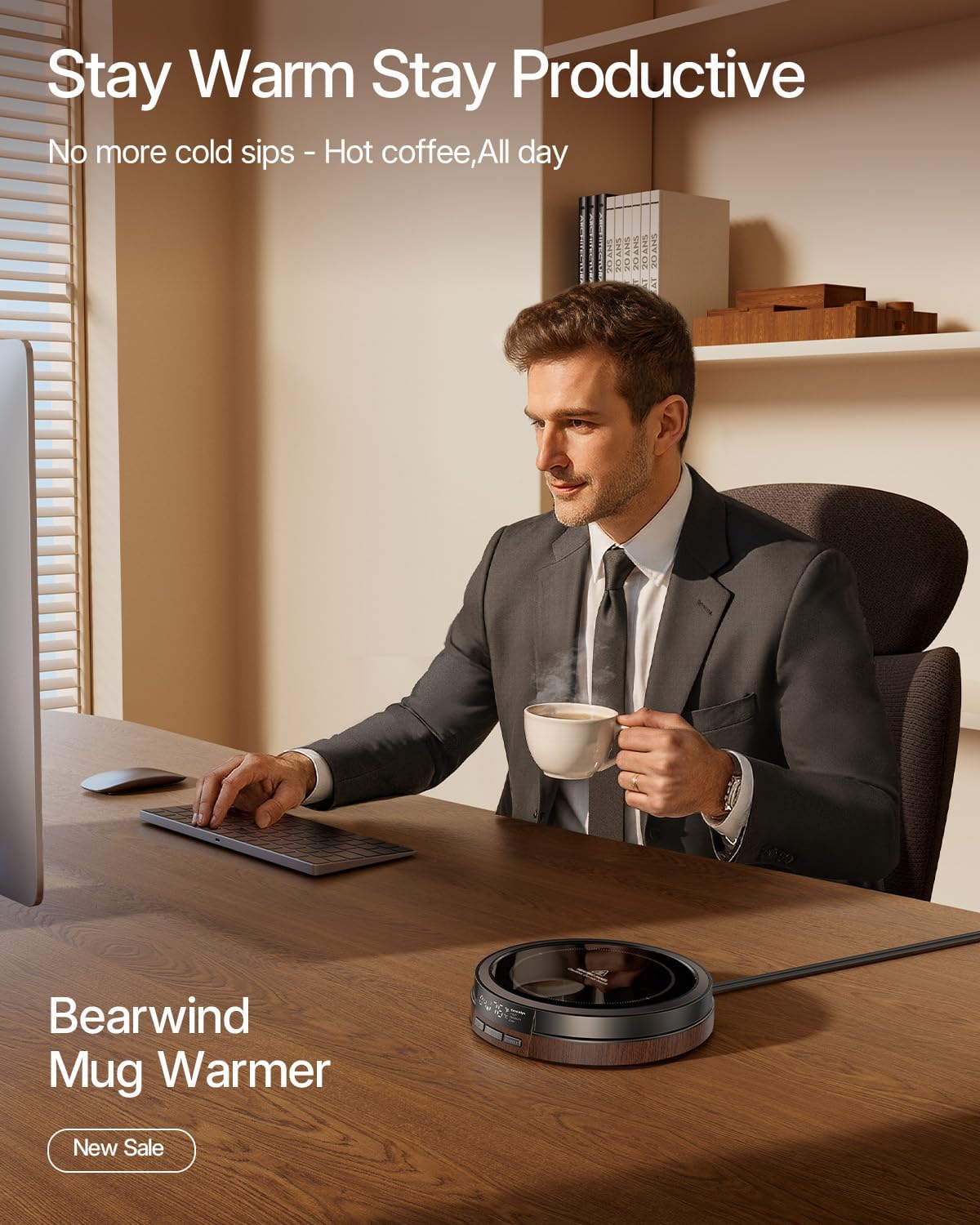 Coffee Mug Warmer for Desk, 50W, Cup Warmer 4 Temps & Timer - Wood