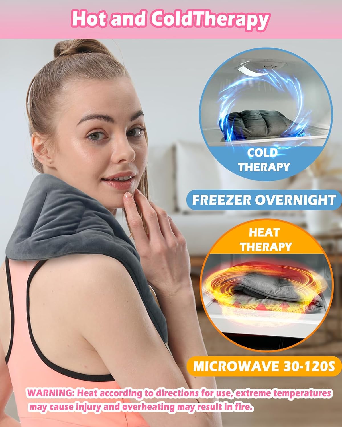 Long Heating Pad for Neck and Shoulders and Back Weighted Microwavable Moist Heated Neck Wrap Hot Pack Microwave Heatable Bag Warm Compress Reusable with Handles 33.5"*5.9" Unscented Grey