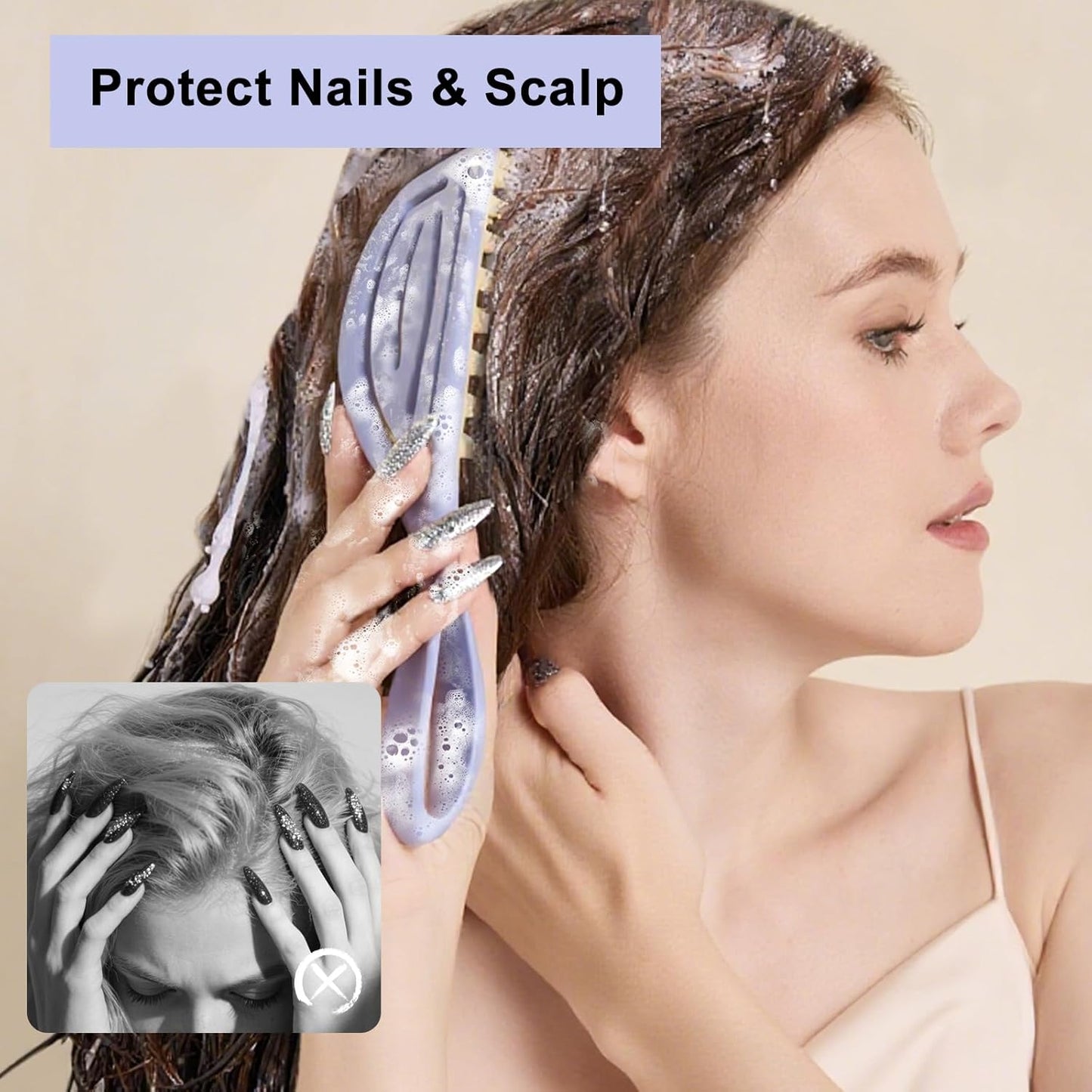 RHOS Scalp Massager, Shampoo Brush with Handle, Curved Vented Hair Scrubber, Scalp Brush for Wet & Dry Hair (Blue)