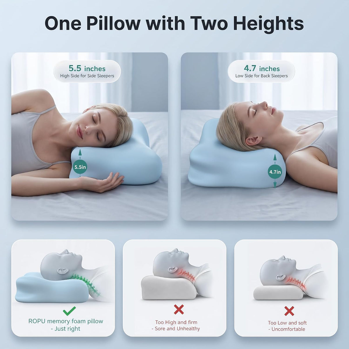 Cervical Neck Pillow - Contour Memory Foam Pillows for Pain Relief