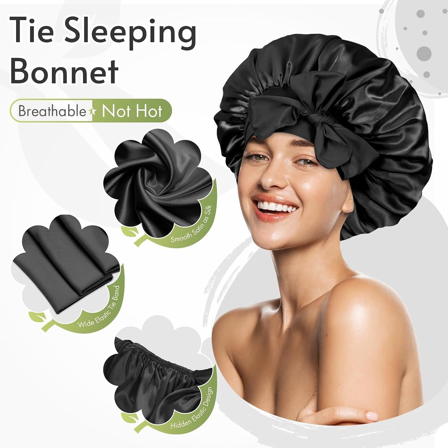 BONNET QUEEN Silk Bonnet for Sleeping for Women Satin Bonnet Night Cap for Curly Hair with Tie Band, Single Layer, Cream Pink