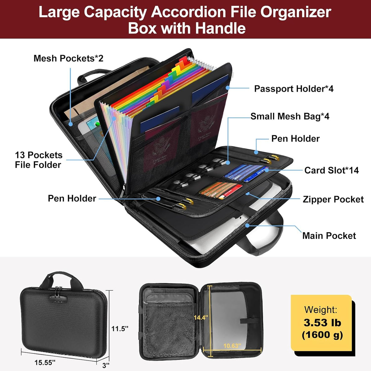 Fireproof Document Organizer Box with Lock for Important Documents