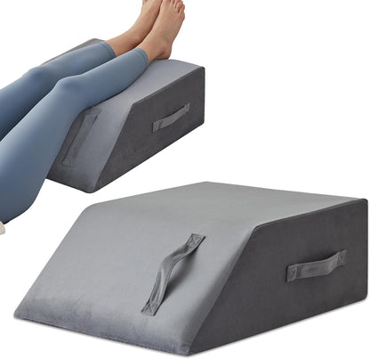 MEGCXIT Leg Pillow Elevation Blood Circulation, Leg Wedge for Elevation for Swelling, Leg Elevating Pillow for After Surgery, Memory Foam Foot Knee Pillow for Back Sleeping 23.6×16.8×8 Inch White/Grey