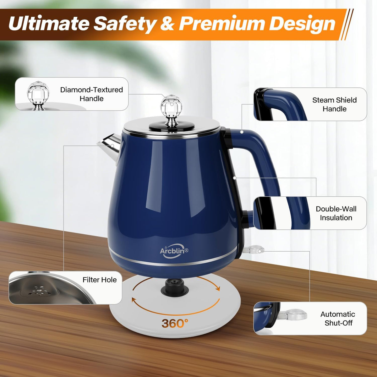 1.8L Electric Kettle, Tea Kettle with Fast Boil 1350W, Pearl White