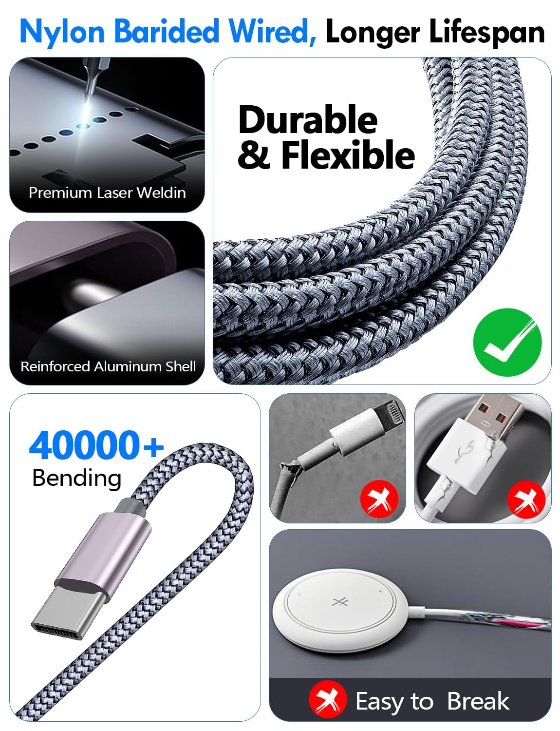 Travel Essentials for Apple Watch Charger,3-in-2 Multi Charging Cable