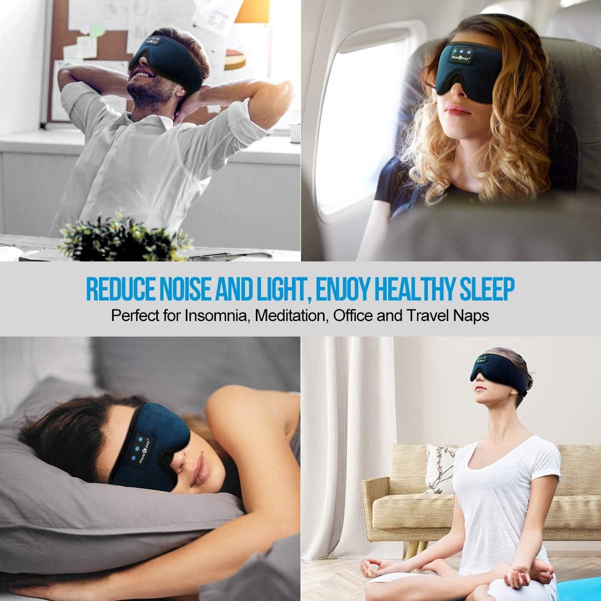 MUSICOZY Sleep Headphones, Bluetooth 5.4 Sleep Mask Headband Headphones Sleeping Eye Mask, Wireless Music Earbuds Earphones with HD Stereo Speakers for Side Sleepers, Cool Gadgets Unique Gift