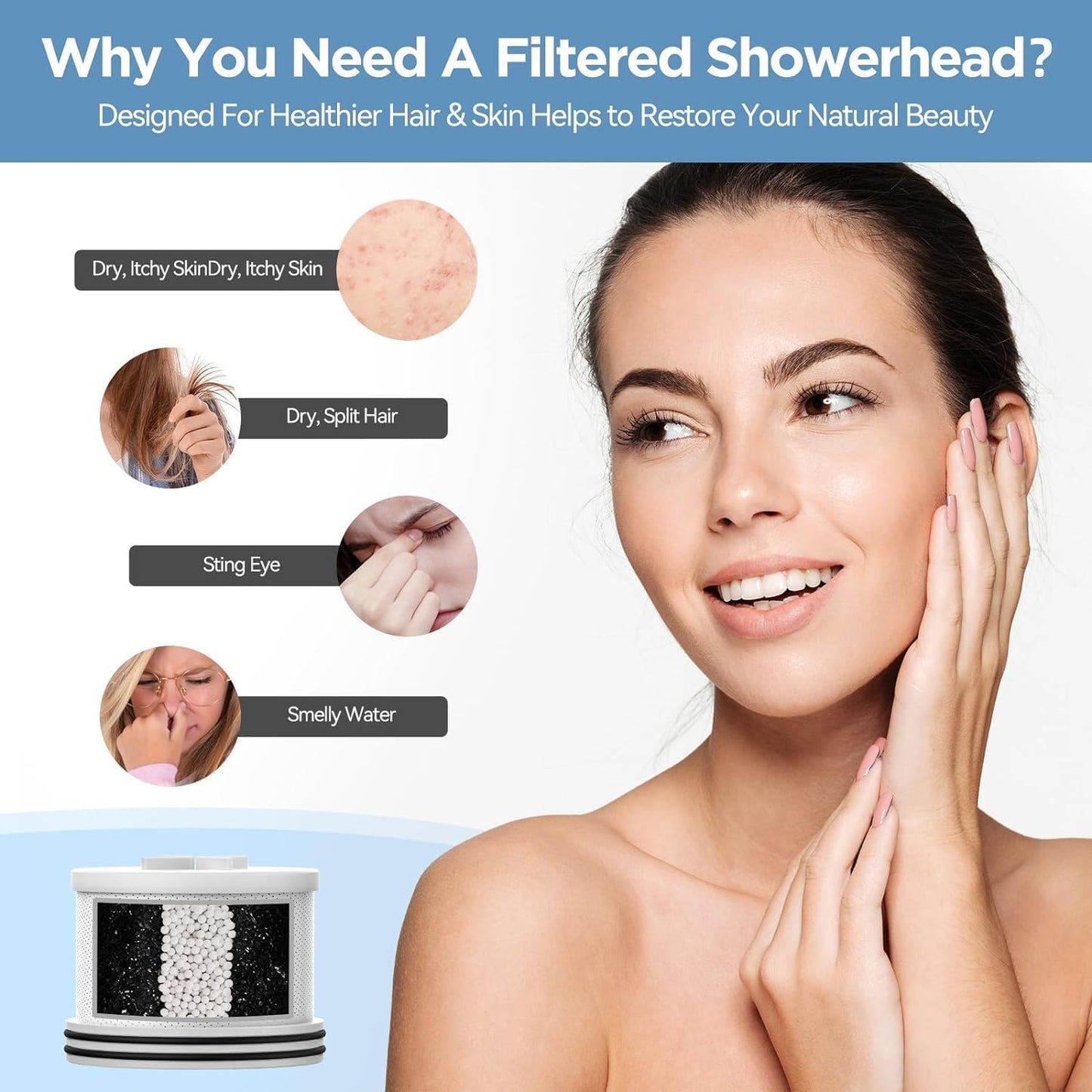 MakeFit Filtered Shower Head - High Pressure Shower Head with Filter for Hard Water Softener - 7 Settings Bathroom Rain Showerhead to Remove Chlorine and Heavy Metals (Chrome)