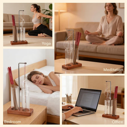 Incense Holder for Sticks, 2 in 1 Incense Sticks Burner with Glass Ash Catcher & Storage, Upside Down Incense Holder with Brush, Anti-Ash for Yoga Meditation Spa Outdoor Patio(Extends 8.7"-13.4")
