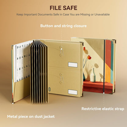 ABC life Important Document Organizer, Spine-Free Design with 14 Pockets