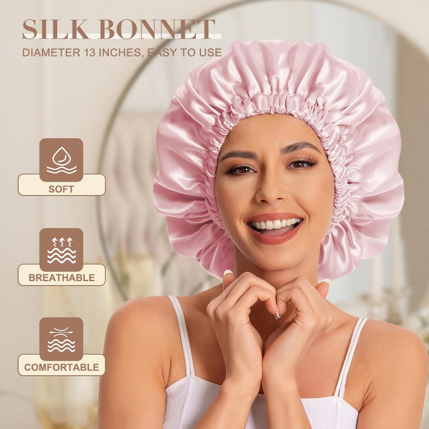 Satin Bonnet Silk Bonnet Hair Bonnet for Sleeping-Slouchy Beanie Hat Satin Sleep Cap for Women's Natural & Curly Hair(Blue Zircon)