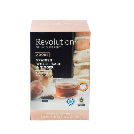 REVOLUTION TEA® Sweet Ginger Peach Black Tea [THE ORIGINAL] – Spanish White Peach & Ginger – Premium Full Leaf Tea – Biodegradable Infuser Tea Bags – Flavored Black Tea – 20 Bags