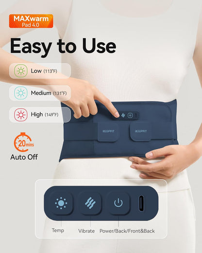 IKEEPFIT Portable Heating Pad for Back, FSA Eligible HSA, Cordless Heat Belt with Massager for Lower Back Pain Relief, Battery Powered 8000 mAh Rechargeable, MAXwarm 3.0, Gift for Women Men 90-310 lb