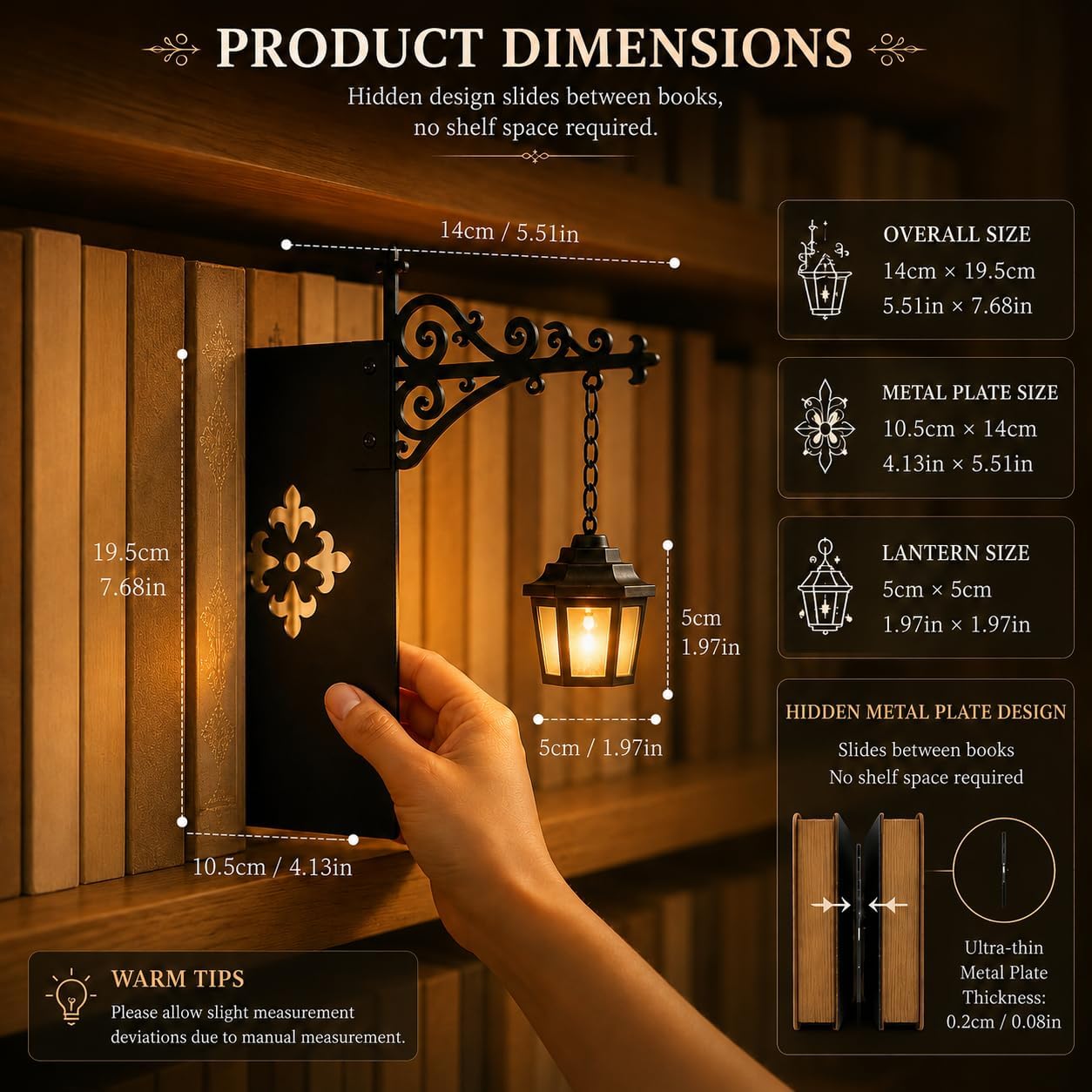 Library Lantern-Decorative Bookshelf Lighting, Mini Bookshelf Lamp Slides Between Books, Warm Amber LED Nook Light & Bookshelf Lantern for Book Nook, Shelf Decor Gift for Book Lovers(Reading Ghost)