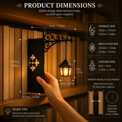 Library Lantern-Decorative Bookshelf Lighting, Mini Bookshelf Lamp Slides Between Books, Warm Amber LED Nook Light & Bookshelf Lantern for Book Nook, Shelf Decor Gift for Book Lovers(Reading Ghost)