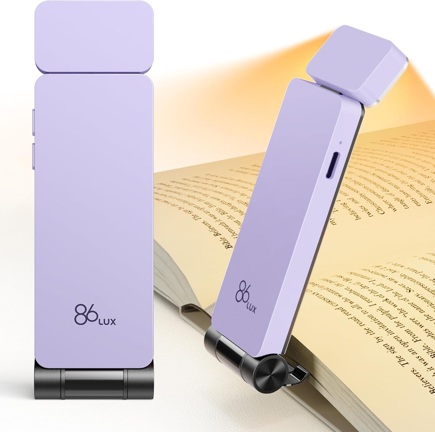 86lux Book Light, Rechargeable Reading Lights for Books in Bed, Ultralight Clip-on LED Bookmark Lamp with 3 Amber Colors & Stepless Dimming for Night Reading for Book Lovers, Papaya Orange