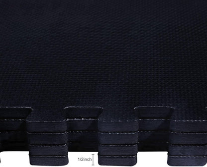 BalanceFrom Puzzle Exercise Mat 1/2" Thick, EVA Interlocking Foam Floor | Tiles for Home Gym, Mat for Home Workout Equipment, Floor Padding for Kids, Black, 24 in x 24 in x 1/2 in, 144 Sq Ft-36 Tiles