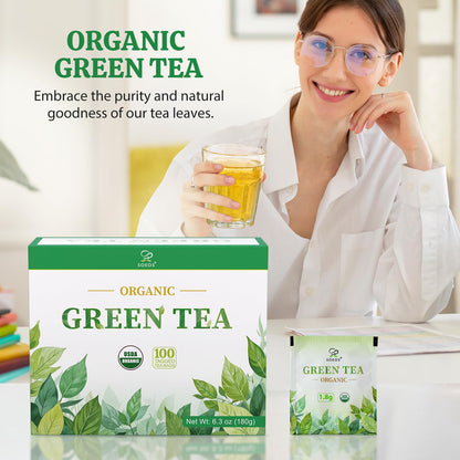 Soeos Organic Rooibos Tea, 100 Count (Pack of 1), Naturally Sweet Herbal Tea, Caffeine Free, USDA Organic, Red Rooibos Tea Bags, Farmed in South Africa 9oz (250g)