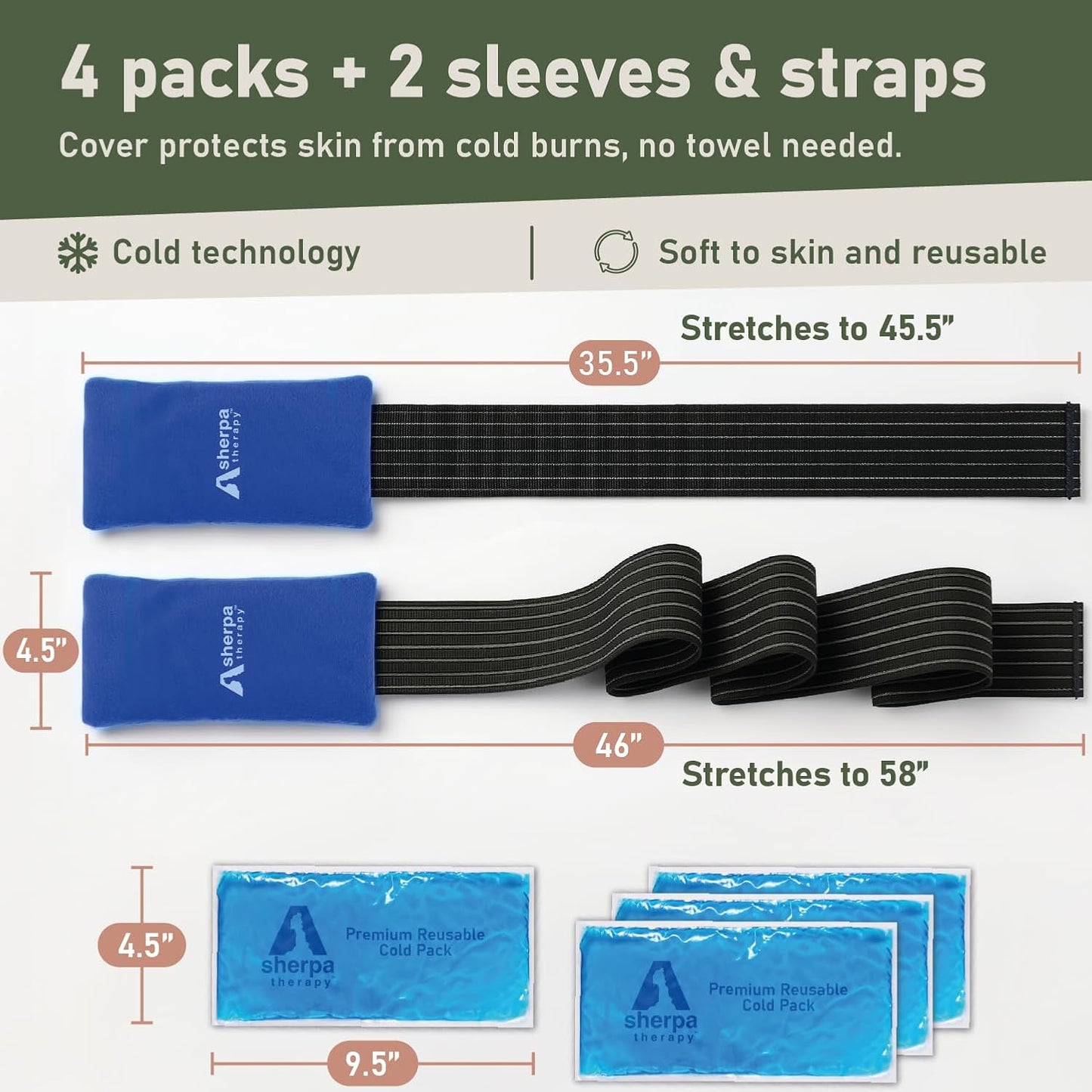 4PK Flexible Gel Ice Packs for Injuries Reusable - Gel Ice Pack Cold Compress for Knee, Back, Neck, Wrist, Hand, Elbow, Ankle Pain Relief - 9.5" x 4.5"