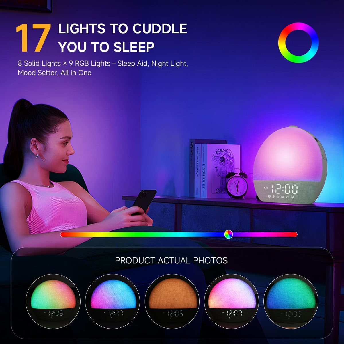 Geuuap Sunrise Alarm Clock White Noise Machine with Bluetooth Speaker,Khaki