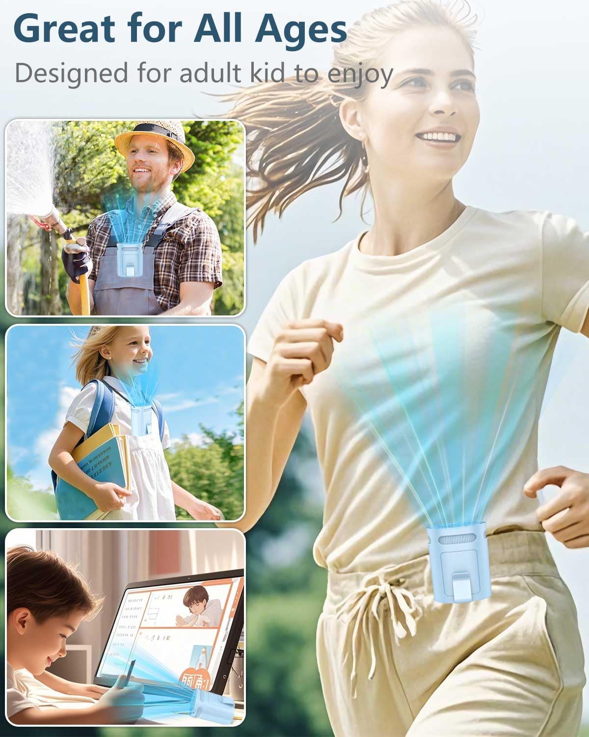 Waist Fan Clip On Shirt Fan-Mini Light Weight Portable Fans that Blow Cold Air,Small Personal Battery Powered Fans,Belt Body Under Shirt AC Cooler,Quiet Wearable Hanging Neck Fan for Women Men Kids
