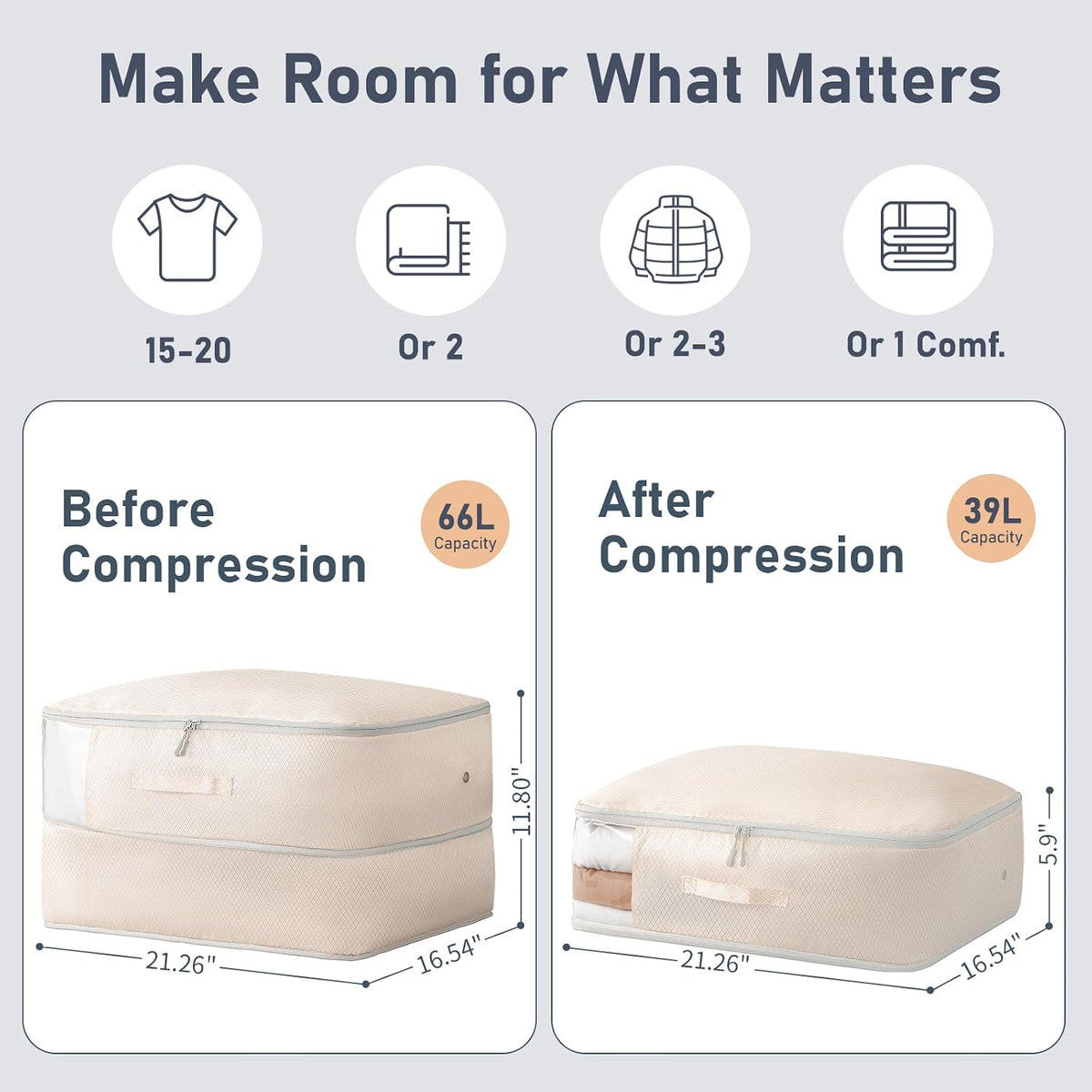 DIMJ Comforter Storage Bag - Blanket Storage Organizer Compression Bags, Large Capacity Ultra Space Saving Self Compression Organize for Bedding, Pillow, Duvet, Sheet Storage with Zipper Window
