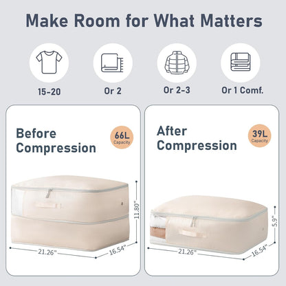 DIMJ Comforter Storage Bag - Blanket Storage Organizer Compression Bags, Large Capacity Ultra Space Saving Self Compression Organize for Bedding, Pillow, Duvet, Sheet Storage with Zipper Window
